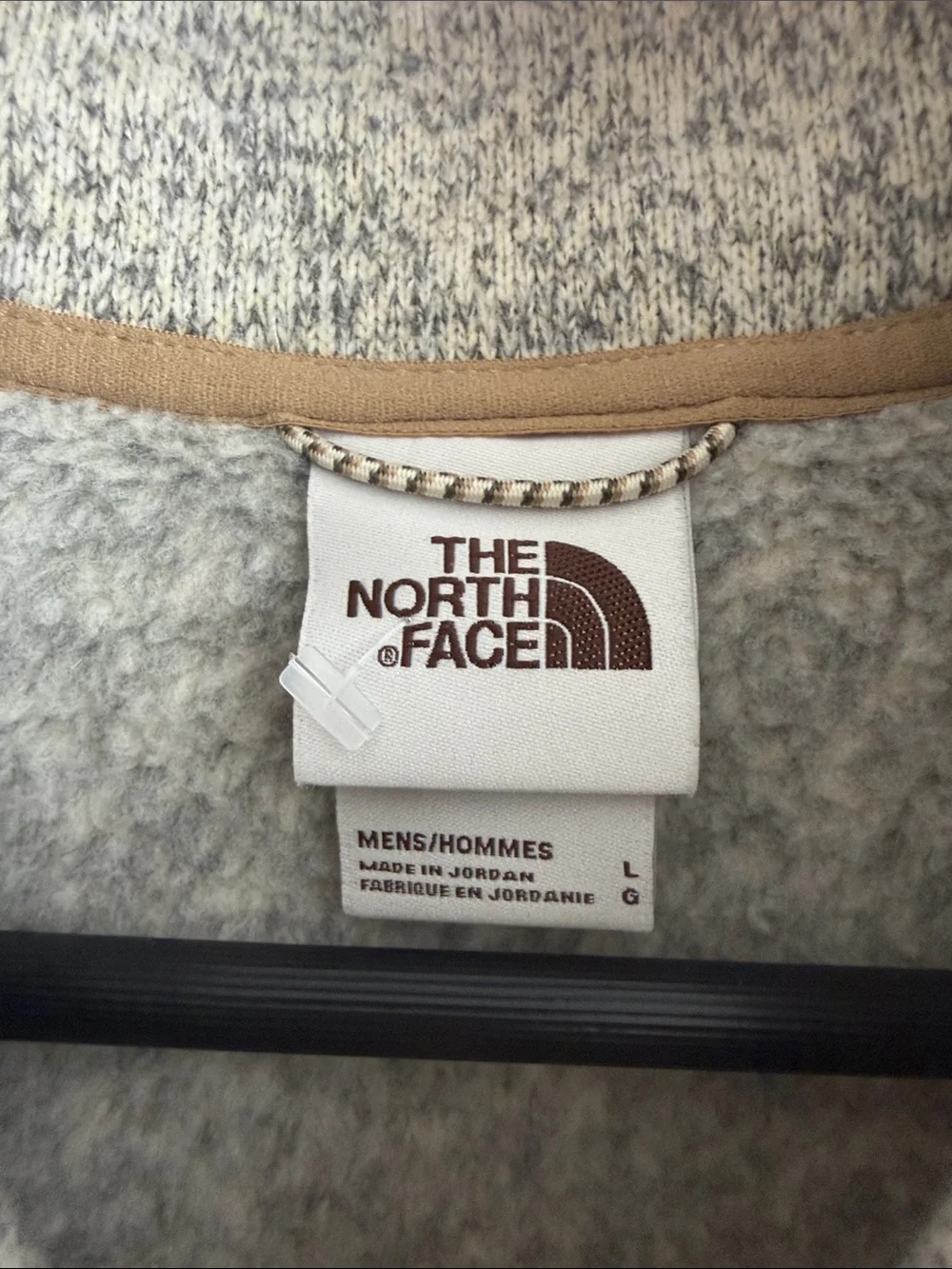 The North Face Men’s Heather Cream Zip Fleece Vest with Tan Trim